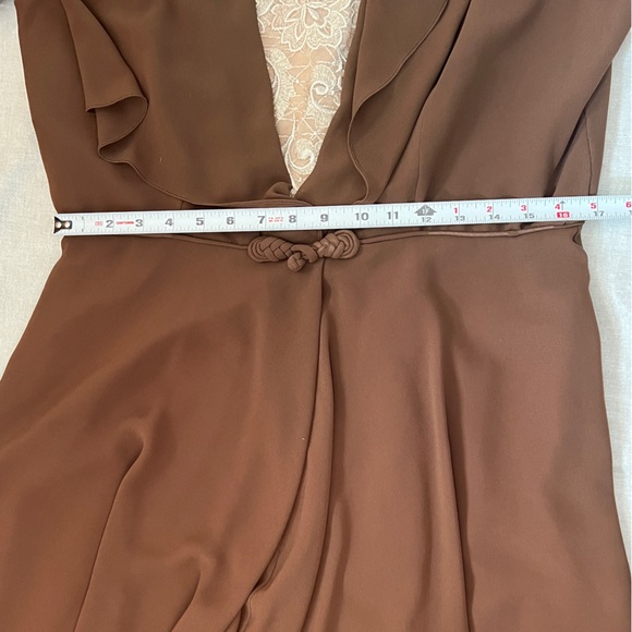 Vintage Hollywood regency Lilli Diamond brown and lace dress with sheer sleeves. - Picture 8 of 15